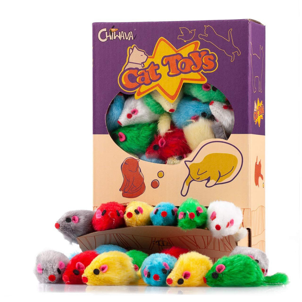 [Australia] - Chiwava 4.1'' Furry Cat Toy Mice Rattle Small Mouse Kitten Interactive Play Assorted Color Assorted Color 36PCS 