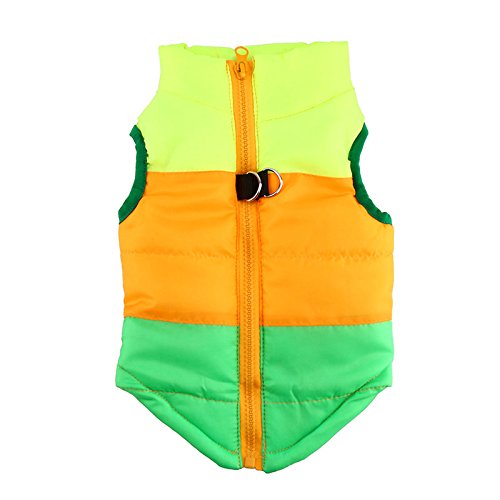 Idepet(TM Pet Dog Cat Coat with Leash Anchor Color Patchwork Padded Puppy Vest Teddy Jacket Chihuahua Costumes Pug Clothes XS S M L (XS, Green) XS (Pack of 1) - PawsPlanet Australia