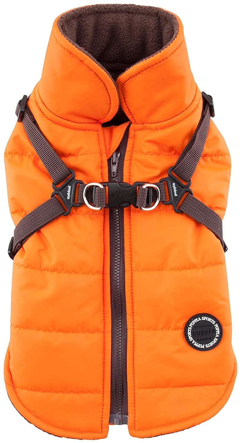 Puppia Dog Coats for Small and Medium Dogs - Waterproof Dog Coat with Harness Lined with fleece for pleasant warmth, Orange, XL - PawsPlanet Australia