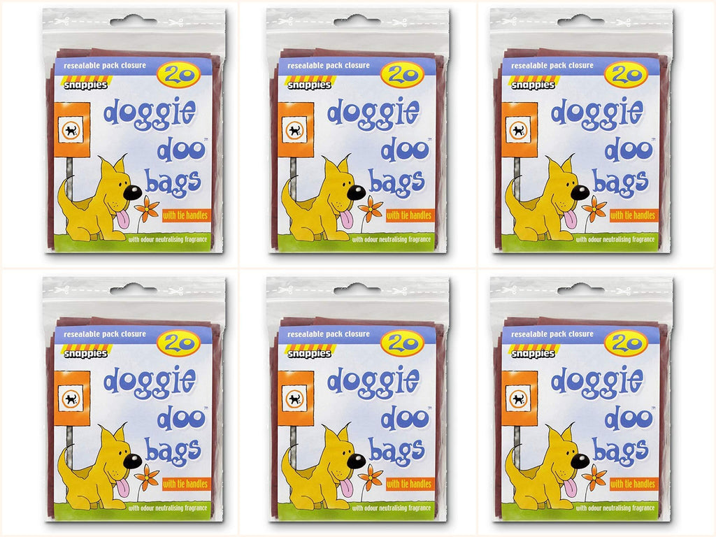 Snappies Tidy-Up Doggie Doo Bags with Tie Handles 20 per pack (PACK OF 6) - PawsPlanet Australia