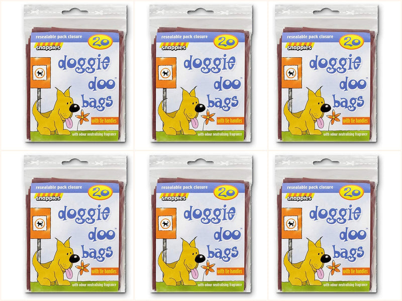 Snappies Tidy-Up Doggie Doo Bags with Tie Handles 20 per pack (PACK OF 6) - PawsPlanet Australia