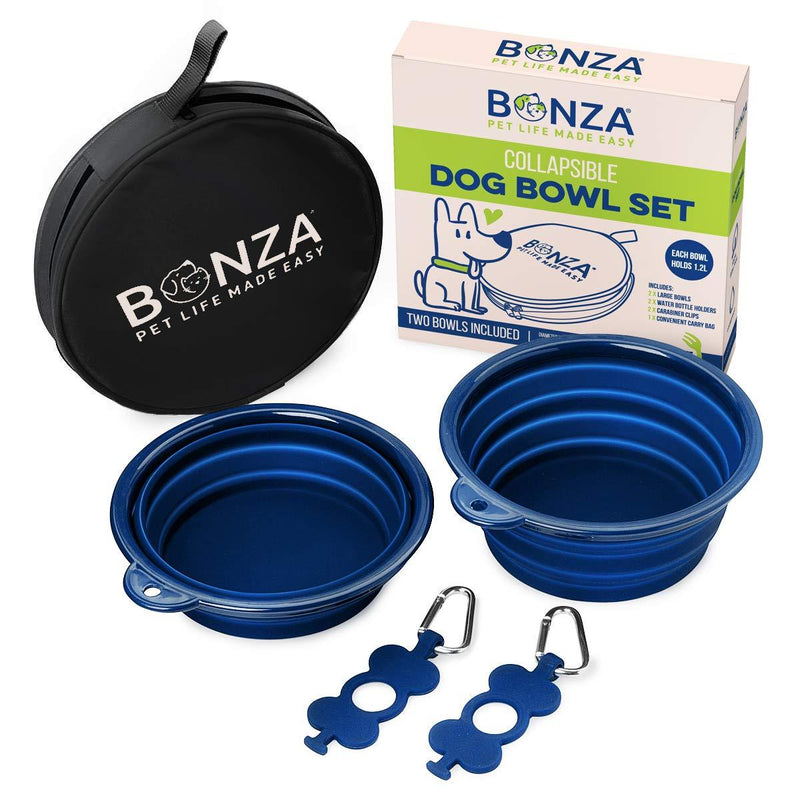 Bonza Large Collapsible Dog Bowls, Twin Pack, 5 Cup, 18cm Diameter, Portable Dog Water Bowls for Medium to Large Dogs Navy Blue - PawsPlanet Australia