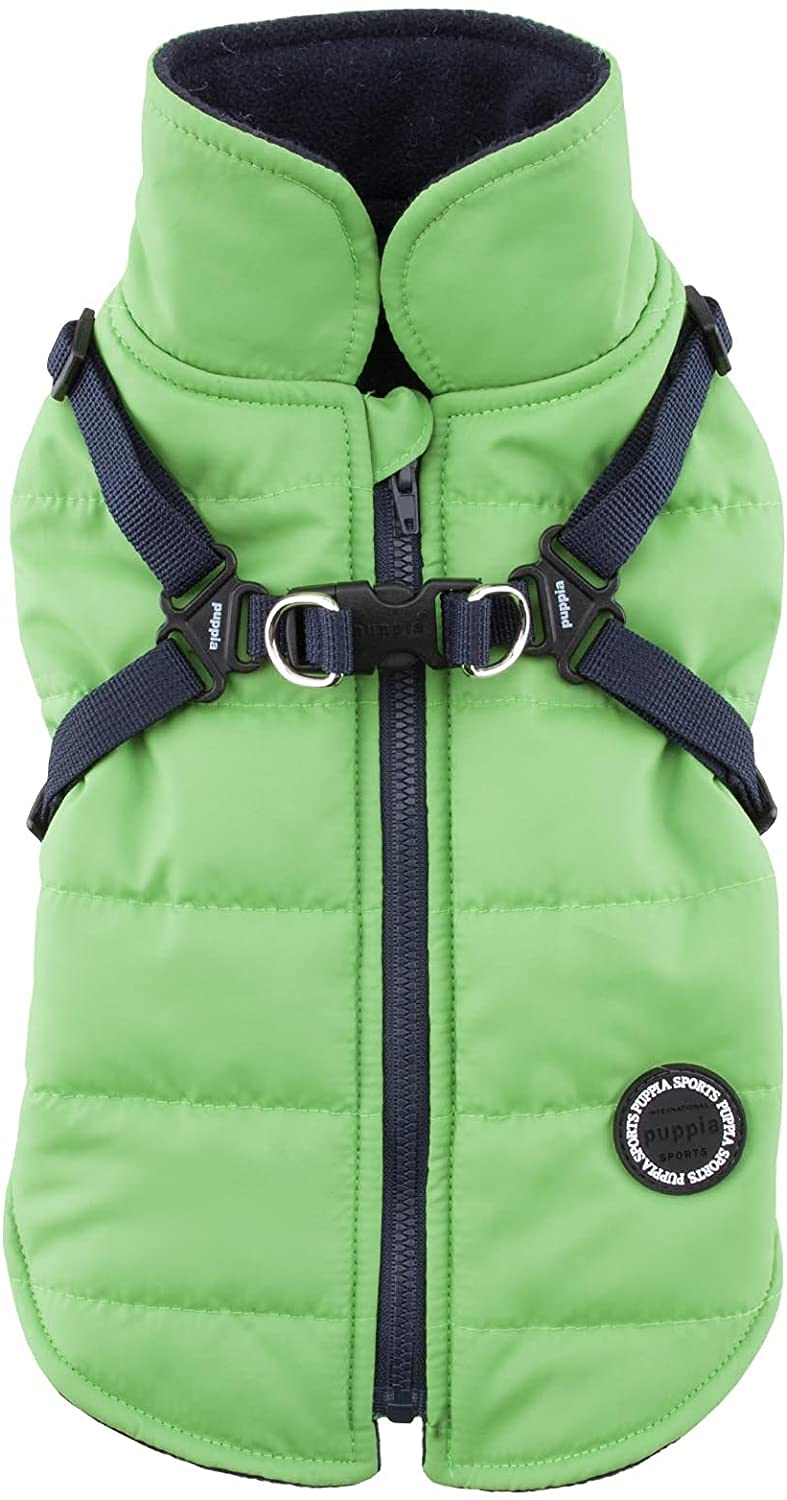 Puppia Dog Coats for Small and Medium Dogs - Waterproof Dog Coat with Harness Lined with fleece for pleasant warmth, Green, S - PawsPlanet Australia