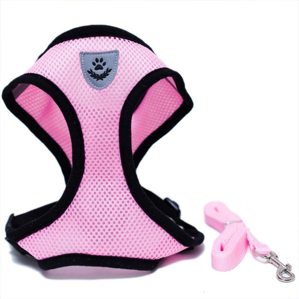 Locisne Mesh Fabric Puppy Dog Vest Harness Soft Adjustable Comfortable| Pet Lead Chest Walking Leash with Clip (Small,Pink) S pink - PawsPlanet Australia