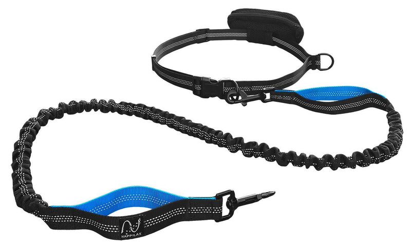 Happilax Dog Jogging Lead, Elastic Reflective Lead with Belly Strap, Up To 100 KG, 120 - 220 CM Black-Blue - PawsPlanet Australia