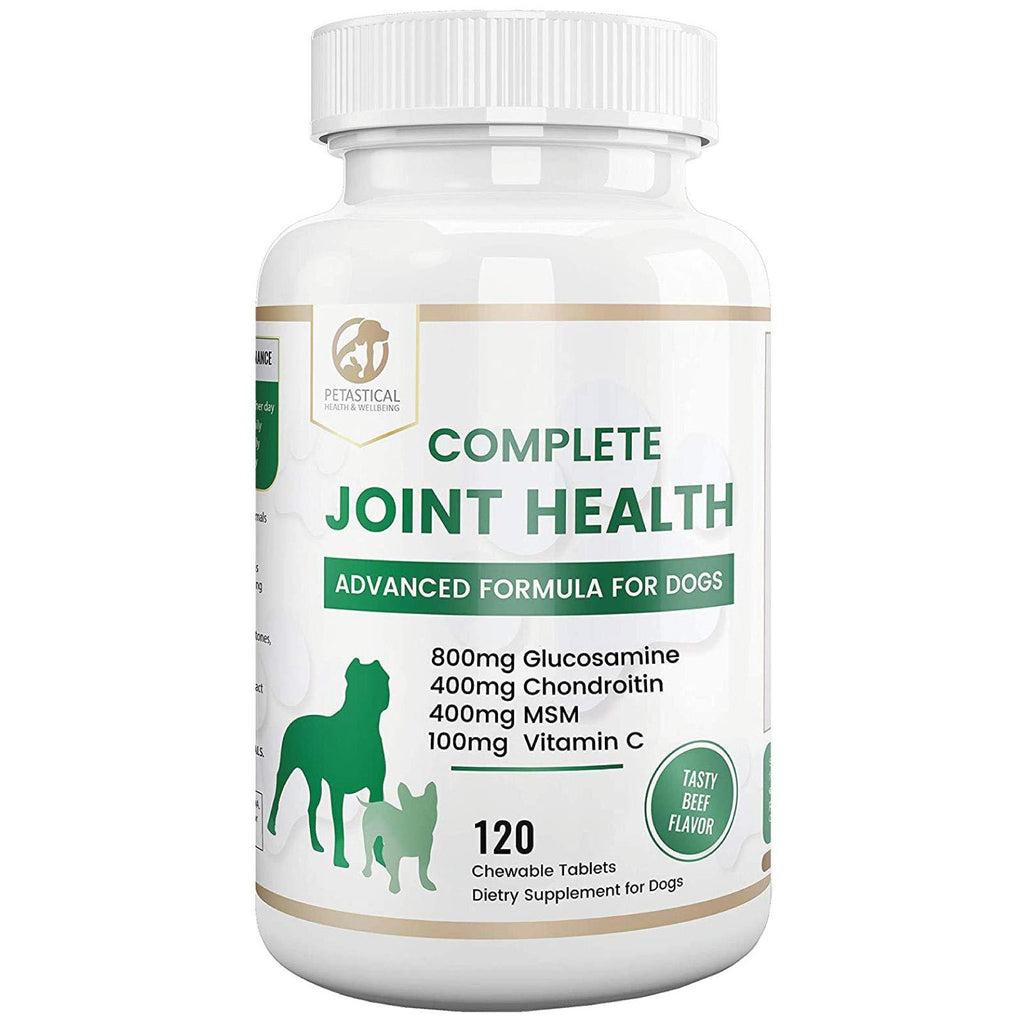 Petastical Dog Joint Supplements - Hip Support - 800mg Glucosamine - Triple Strength includes Chondroitin, MSM and Vitamins - 120 Chewable Tablet Treats - PawsPlanet Australia