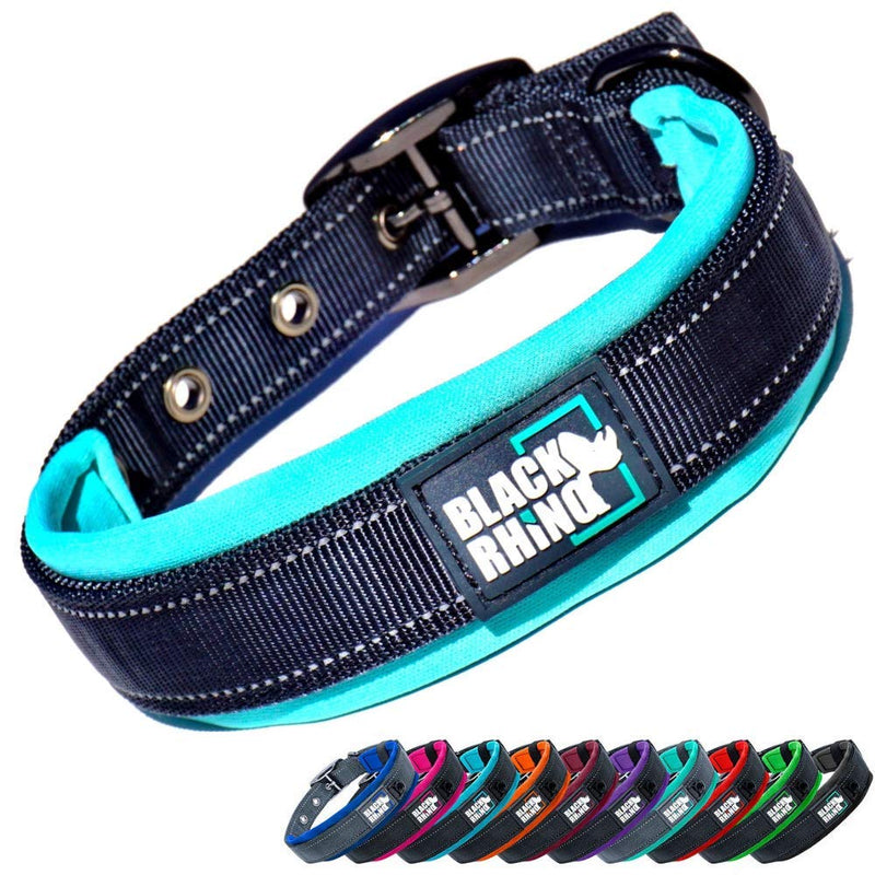Black Rhino - The Comfort Collar Ultra Soft Neoprene Padded Dog Collar for All Breeds - Heavy Duty Adjustable Reflective Weatherproof (Small, Aqua/Grey) Small - PawsPlanet Australia