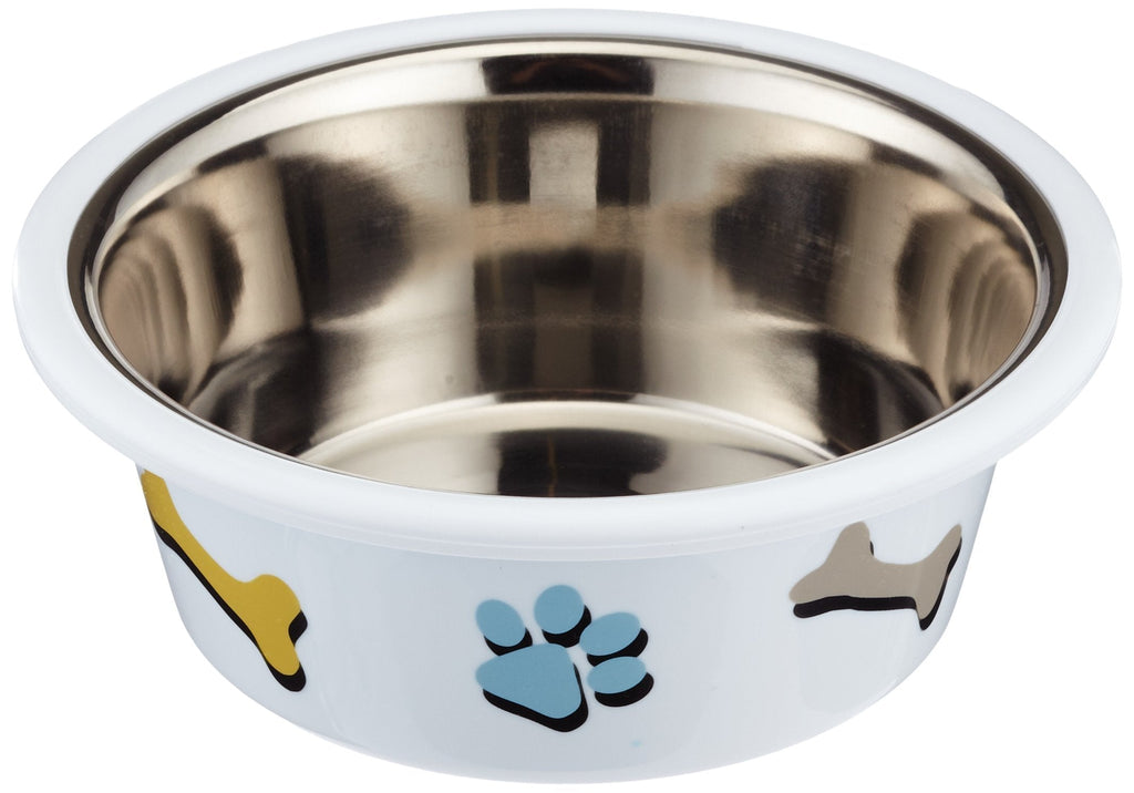 Nobby Cutie Stainless Steel Bowl with Paw Pattern, 11.5 cm, White 400 ml - PawsPlanet Australia