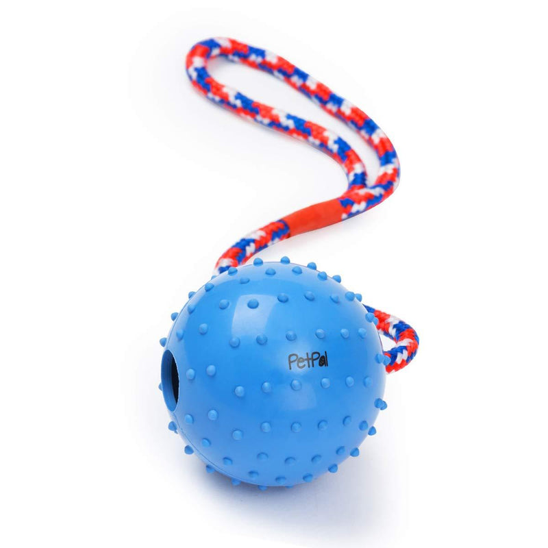 PetPäl Dog Ball with Rope - Throwing Game Ball for Dogs with Cord - Ø 7cm - Natural Rubber Dogs Chewing Toy Blue_Ball_with_rope - PawsPlanet Australia