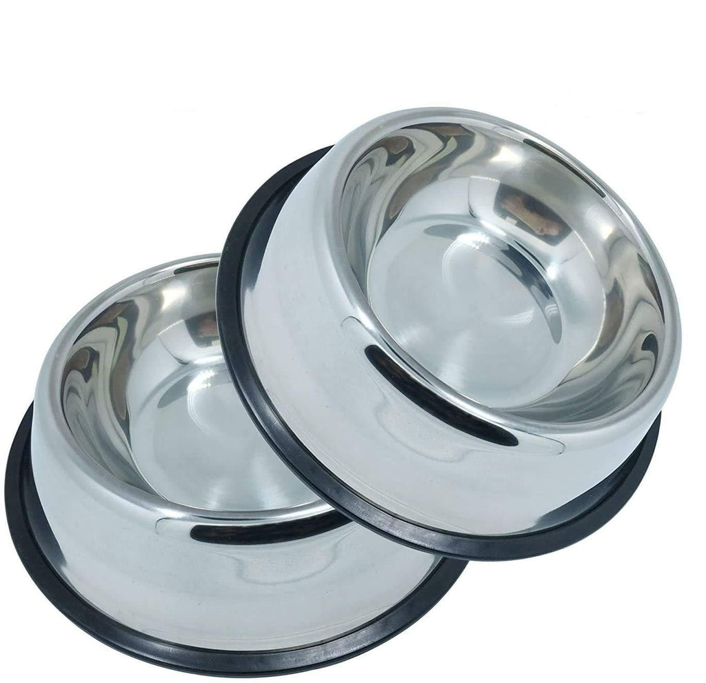 JASGOOD Stainless Steel Dog Bowls, Dog Feeding Bowls,Non-slip Rubber Bases Dog Plate Bowls, Medium Pet Feeder Bowls Water Bowls Set of 2(Medium,Silver) A-Silver - PawsPlanet Australia