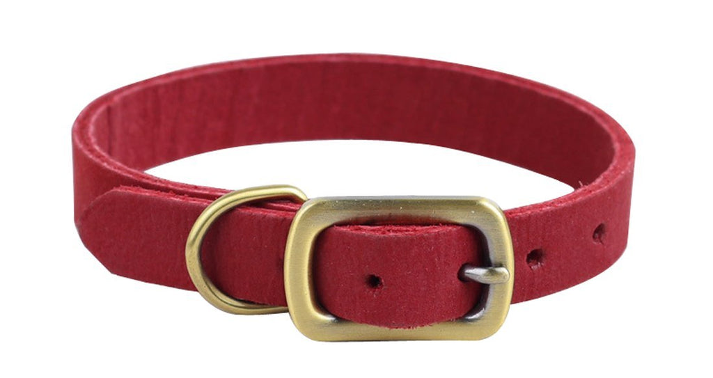 Rantow Handmade Adjustable Pet Dogs Collar 13.8" Long and 0.59" Wide, Genuine Leather Dog Training Collar for Small/Medium Dogs (Red) Red - PawsPlanet Australia