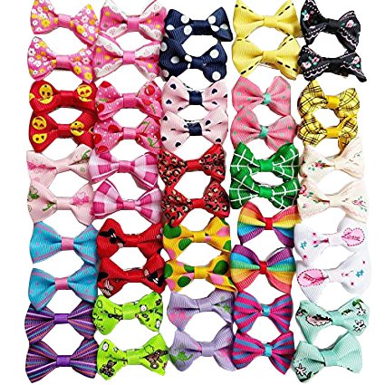 Chenkou Craft 50pcs/25pairs New Dog Hair Bows Clips Small Pet Grooming Products Mix Colors Varies Patterns Pet Hair Bows Dog Accessories - PawsPlanet Australia