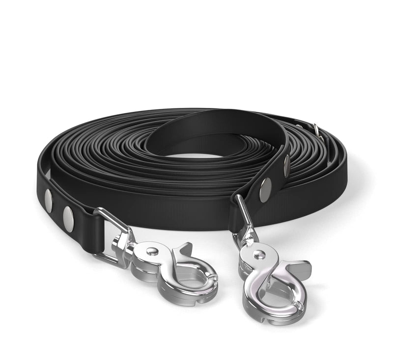 SNOOT 10m towing leash, dog leash, 2 carabiners & D-ring, black, very stable, dirt and water repellent - PawsPlanet Australia