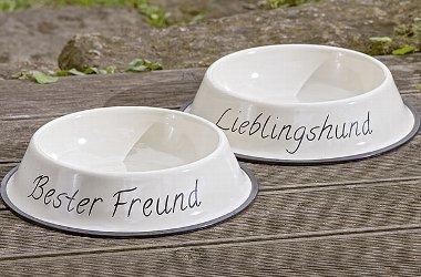 Dog Food Bowl with German Slogan, D22cm, Creme Galvanized (Bester Freund) Bester Freund - PawsPlanet Australia
