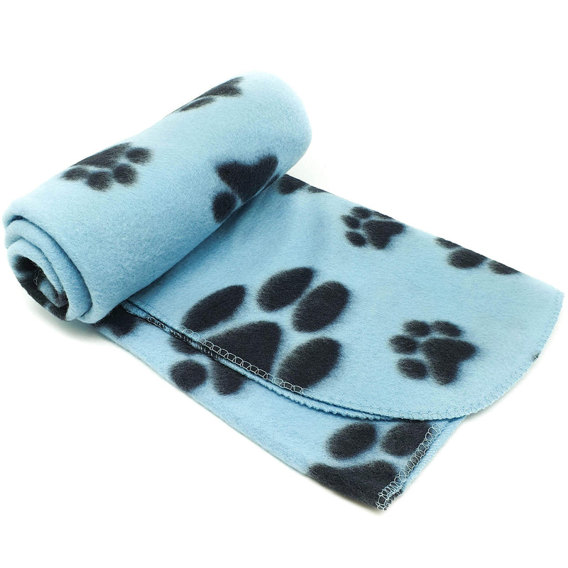 New Pet Touch Soft Fleece Pet Blanket Dogs Puppy Cat Kittens Blankets Paws & Bones Print ((73 X 70) cm, Blue (Black Paws)) - PawsPlanet Australia