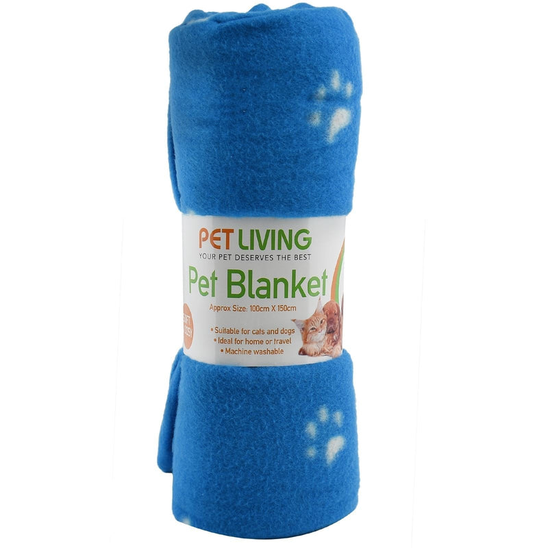 New Pet Touch Soft Fleece Pet Blanket Dogs Puppy Cat Kittens Blankets Paws & Bones Print ((100 X 150) cm, Blue (White Paws)) - PawsPlanet Australia