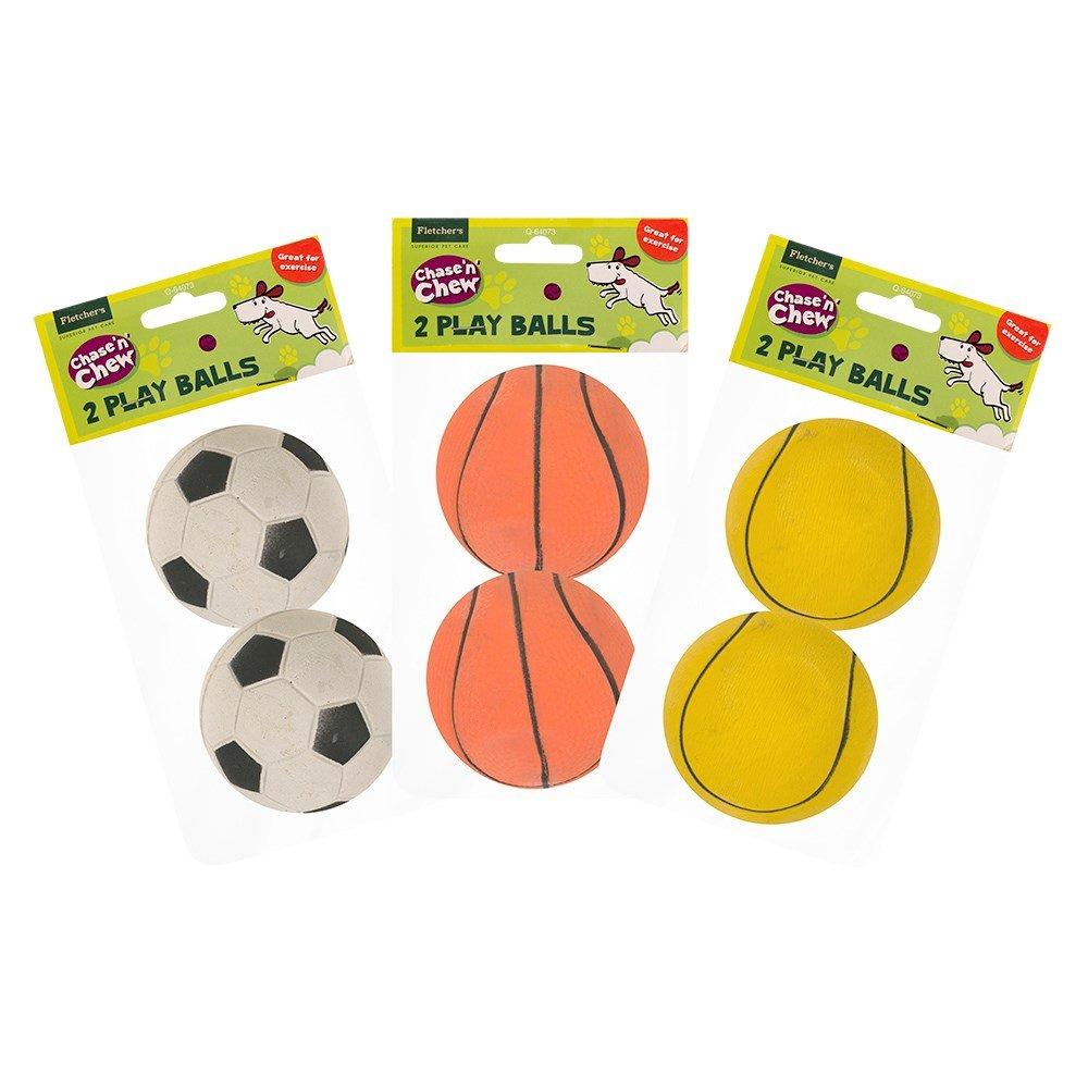 Fletchers Q64073 2 Pack Pet Dog Rubber Play Exercise Sport Balls (each ball 6cm x 6cm x 6cm) - PawsPlanet Australia