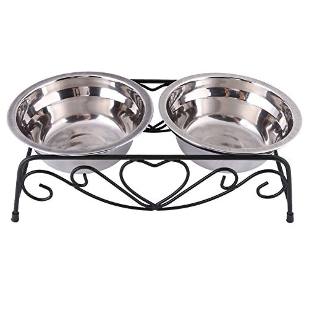 Pets Bowl, Stainless Steel Double Bowl with Back Stand C For Pets, Dog Cat Feeder, with Non-Slip Rubber Feet, 13.5 cm, Silver - PawsPlanet Australia