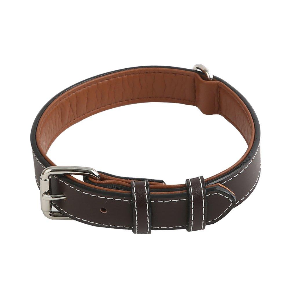 Vivifying Leather Dog Collar, Durable and Comfortable Genuine Leather Pet Collar for Large, Medium and Small Dogs, Adjustable 14.3-18.4 Inches (Dark Brown) L Dark Brown - PawsPlanet Australia
