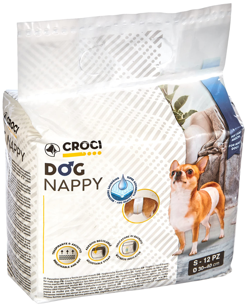 Croci Nappy Wrap for Male Dog, Small, 30-40 cm, 12-Piece Small, 30 - 40 cm - PawsPlanet Australia