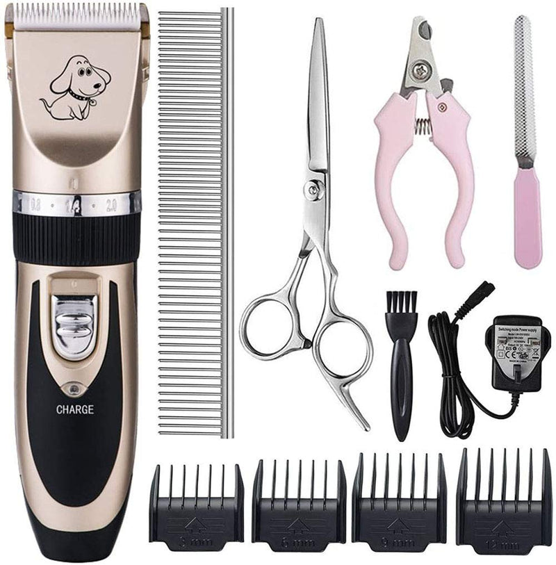 Otstar Dog Clippers, Rechargeable Cordless Dog Grooming Clipper Kit for Dogs Cats and Other Animals with Stainless Steel Comb and Scissors, Low Noise Low Vibration Dog Shaver (Black and Gold) Black and Gold - PawsPlanet Australia