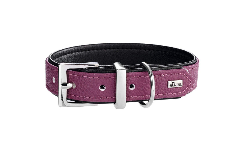 HUNTER Vega Dog Collar Faux Leather, Robust and Easy to Clean Raspberry/black 45 (S-M) - PawsPlanet Australia