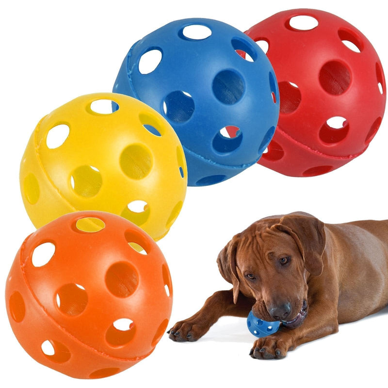 ASAB 4 Pack Large Hollow Plastic Coloured Air Flow Pet Play Balls Dog Cat Puppy Toy Red Yellow Blue Orange Set - PawsPlanet Australia