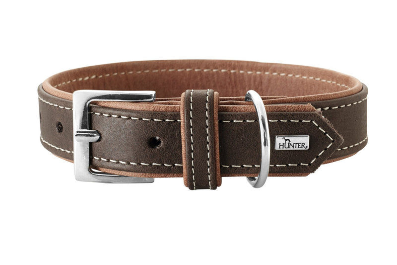 HUNTER PORTO Premium Leather Dog Collar, Vegetable, Environmentally Friendly, Sustainable, 40 (S), Dark Brown/Cognac 40 (S) - PawsPlanet Australia