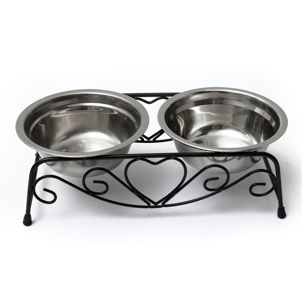 ZJchao Stainless Steel Double Set Dog Bowl with Bowl Stand and 2 Dog Bowls Water Bowl and Feeding Bowl for Cats Dogs Pets - PawsPlanet Australia