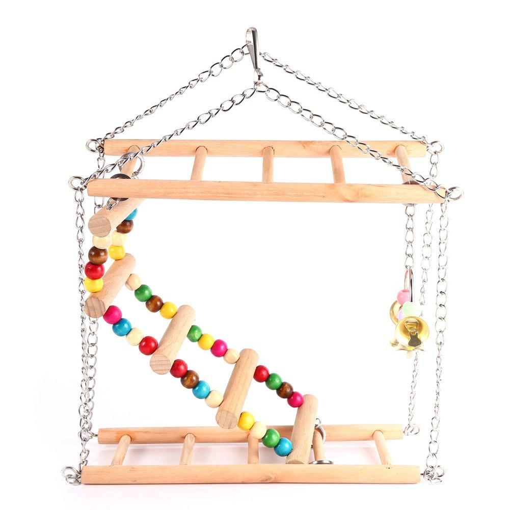 Yosoo Pet Hanging Ladder Wooden Suspension Bridge Steps Stairs Climbing Swing Double-Layer Toys For Bird Parakeet Hamster Budgie Cockatiel Parrot Hammock Cage Toy Type 2 - PawsPlanet Australia