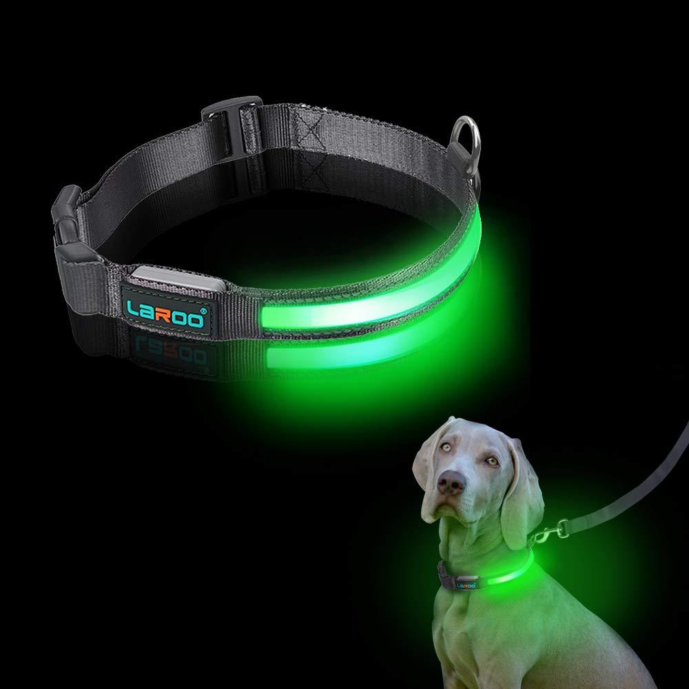 LaRoo LED Dog Collar, Flashing LED Dog Safety Collar Nylon Luminous Night Dog Band with USB Rechargeable Glow Bright Safety Collar for Dogs (Collar(17-24inch)) Collar(17-24inch) - PawsPlanet Australia
