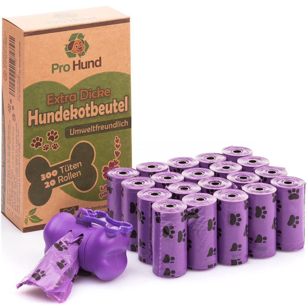 Pro Hund 300 Biodegradable Dog Poop Bags / Dog Poo Bags with Dispenser and Lead Clip / Extra Large / Lavender Scented Dog Poop Bags - PawsPlanet Australia