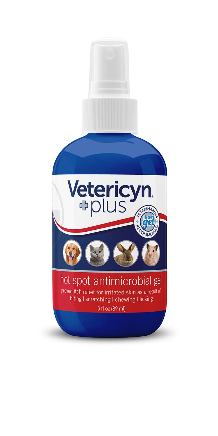 Vetericyn Plus Hot Spot Antimicrobial Hydrogel| Itch and Sore Relief Spray Gel for Dogs, Cats, and All Pets - 3-Ounce - PawsPlanet Australia