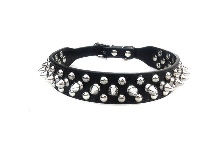 Leather Spiked Studded Dog Collar 1" Wide Protecting Daring PETS from others Biting for Small or Medium Dogs Pets (Medium Size) (Black) Black - PawsPlanet Australia
