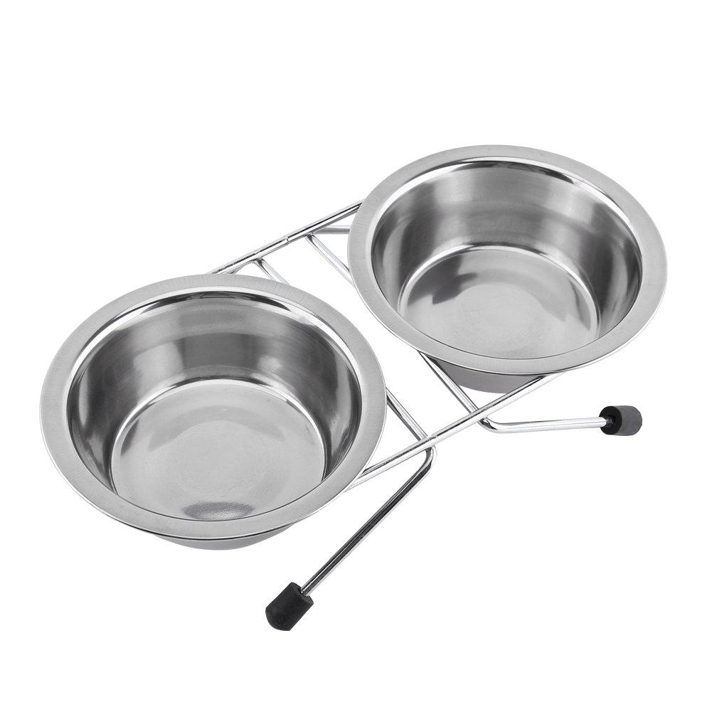 Yosoo Double Dog Bowls Stainless Steel Dog Pet Feeder Cat Bowl For Puppy Dogs Cats And Other Pets, Sliver - PawsPlanet Australia