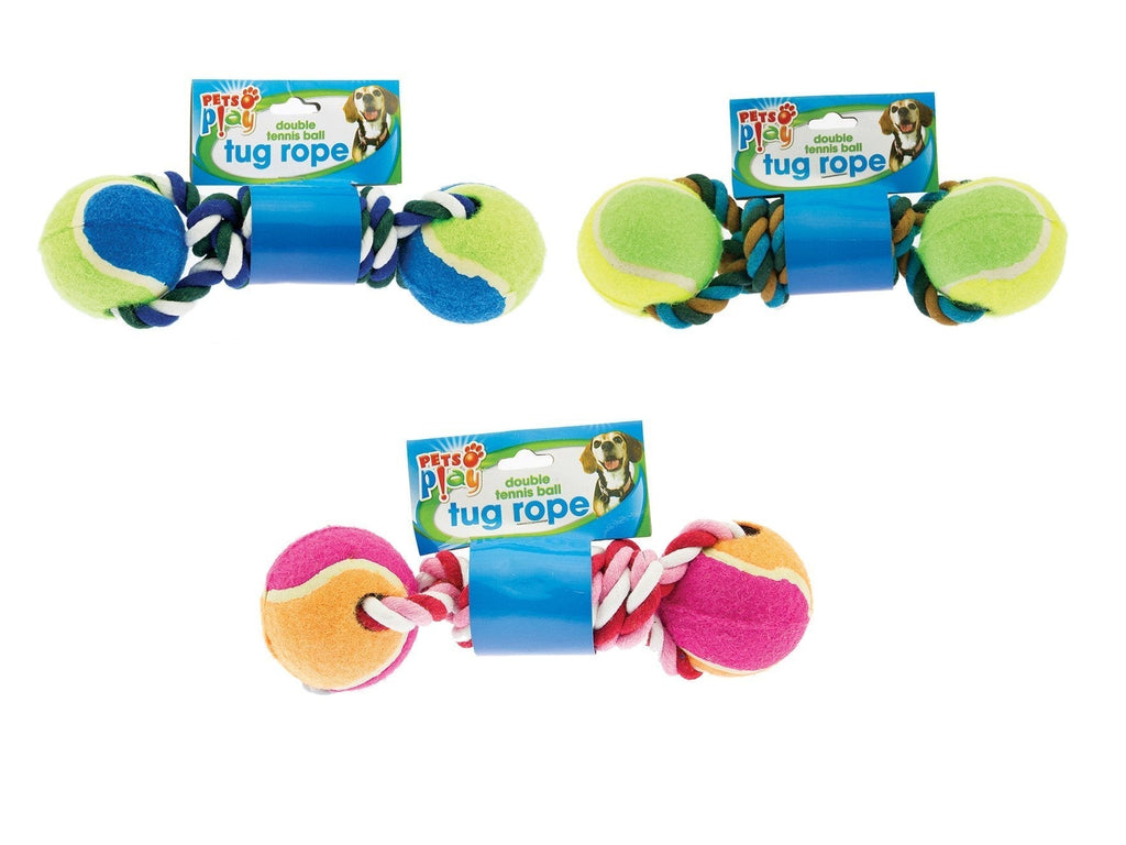 pets at play Pap1069 Double Tennis Ball Tug Rope-Random Delivery Colour - PawsPlanet Australia