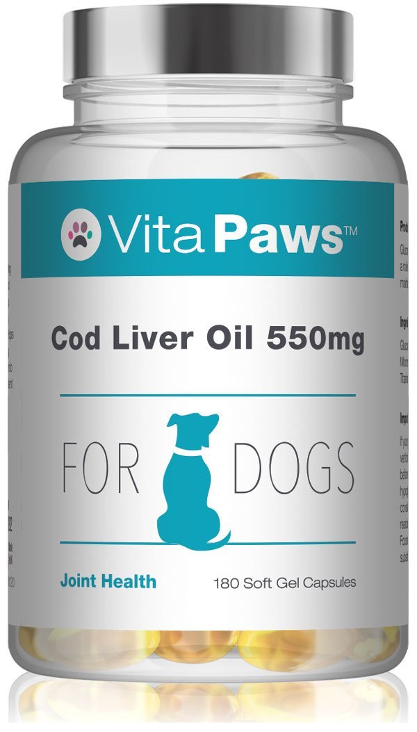 Cod Liver Oil for Dogs 550mg | 180 Soft Gel Capsules | Support The Health of The Skin and Coat | Manufactured in The UK - PawsPlanet Australia