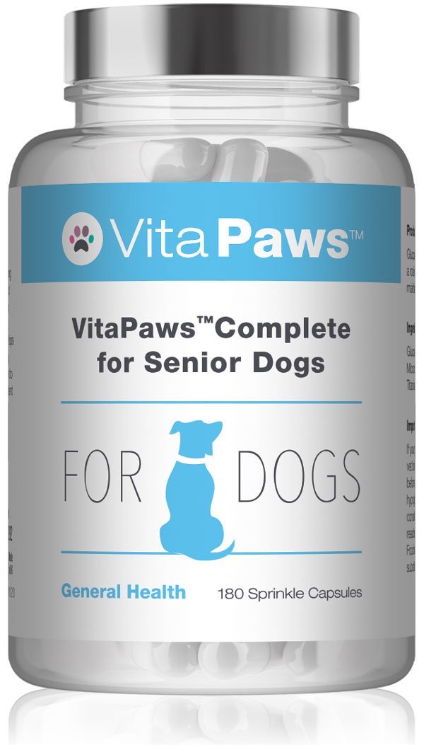 Multivitamins for Senior Dogs | VitaPaws Complete | Includes Glucosamine, Ginseng & L-Carnitine | 180 Sprinkle Capsules Ideal for Fussy Pets | UK Manufactured - PawsPlanet Australia