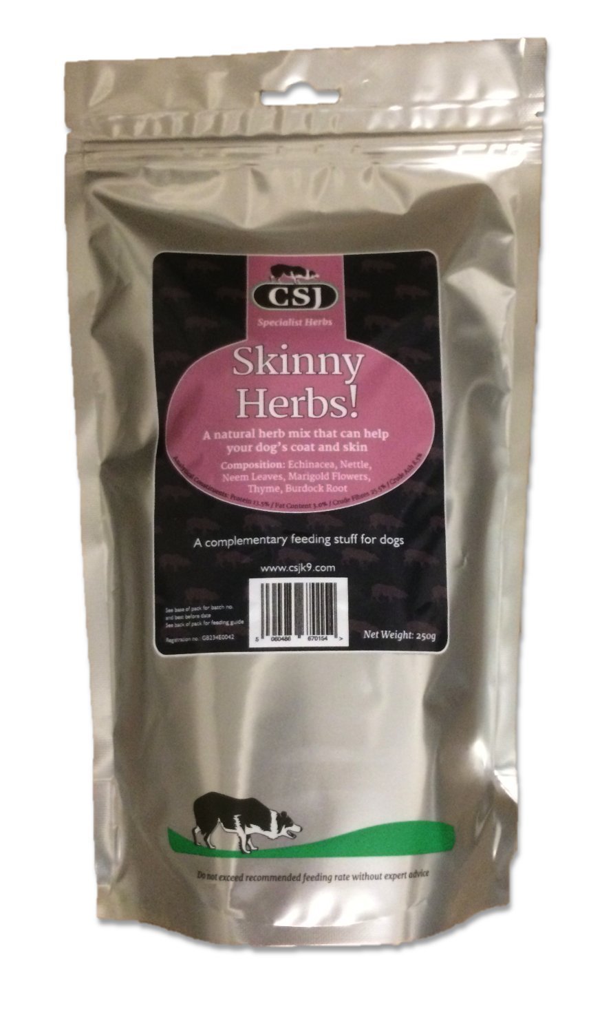CSJ Skinny Herbs A Natural Herb Mix That Can Help Your Dog's Coat and Skin 250g - PawsPlanet Australia