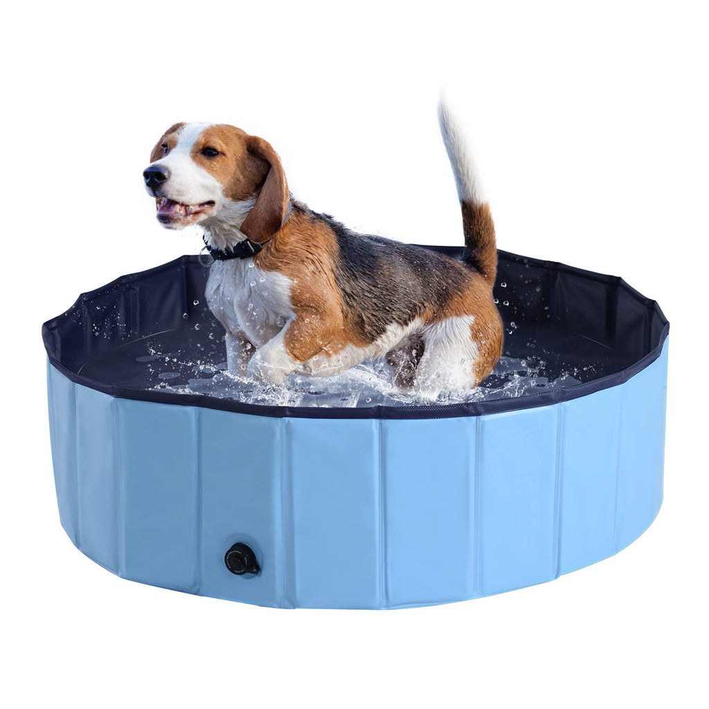 PawHut Pet Cat Dog Swimming Pool Indoor Outdoor Bathing Tub Foldable Inflate Outdoor Summer Bath (Φ100 x 30H (cm), Blue) Φ100 x 30H (cm) - PawsPlanet Australia