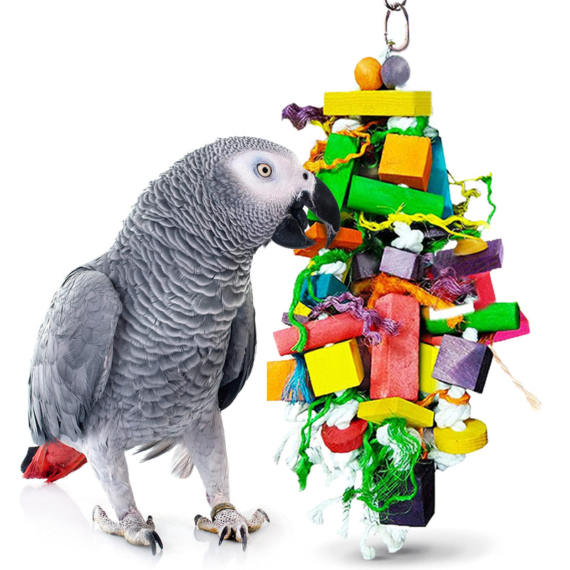 SunGrow Chewing Toy for Parrot, Cockatiel, Macaw, Conure, Parakeet, 15.7 Inches Tall by 4 Inches Wide, Edible Chew, Nibbling Keeps Beaks Trimmed, Multicolored Wooden Blocks, 1 pc - PawsPlanet Australia