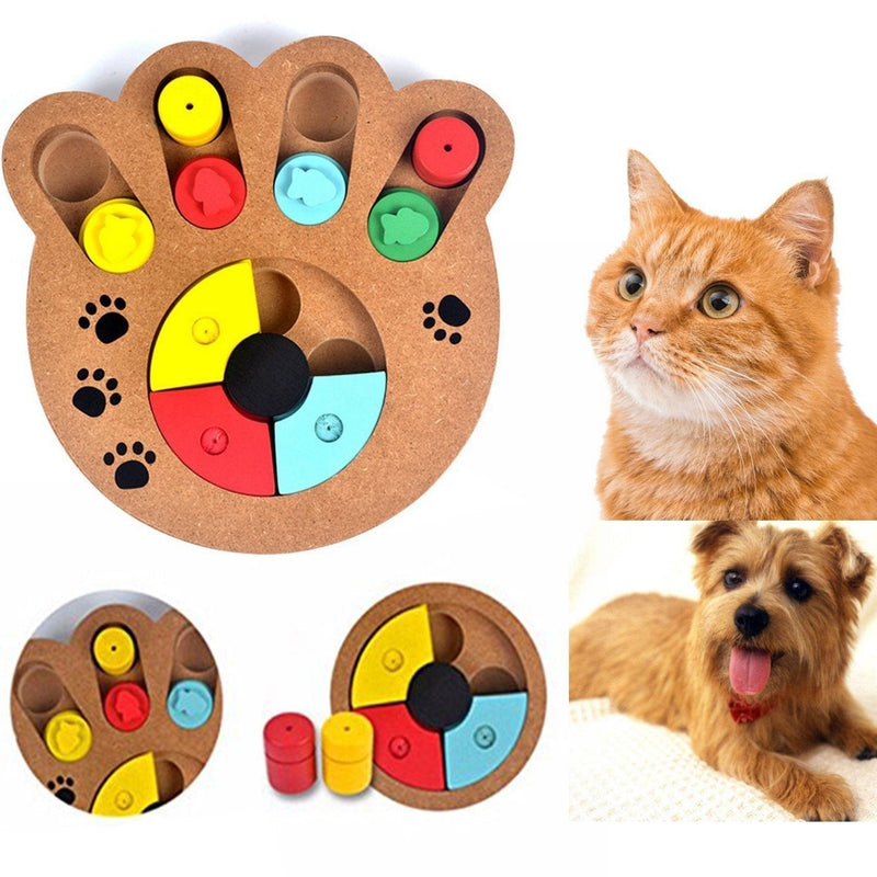 Cisixin Pet Intelligence Toy IQ Interactive Fun Hide and Seek Food Treated Train Dispensing Puzzle Wooden Toy for small or medium Dog Cat (Paw) - PawsPlanet Australia
