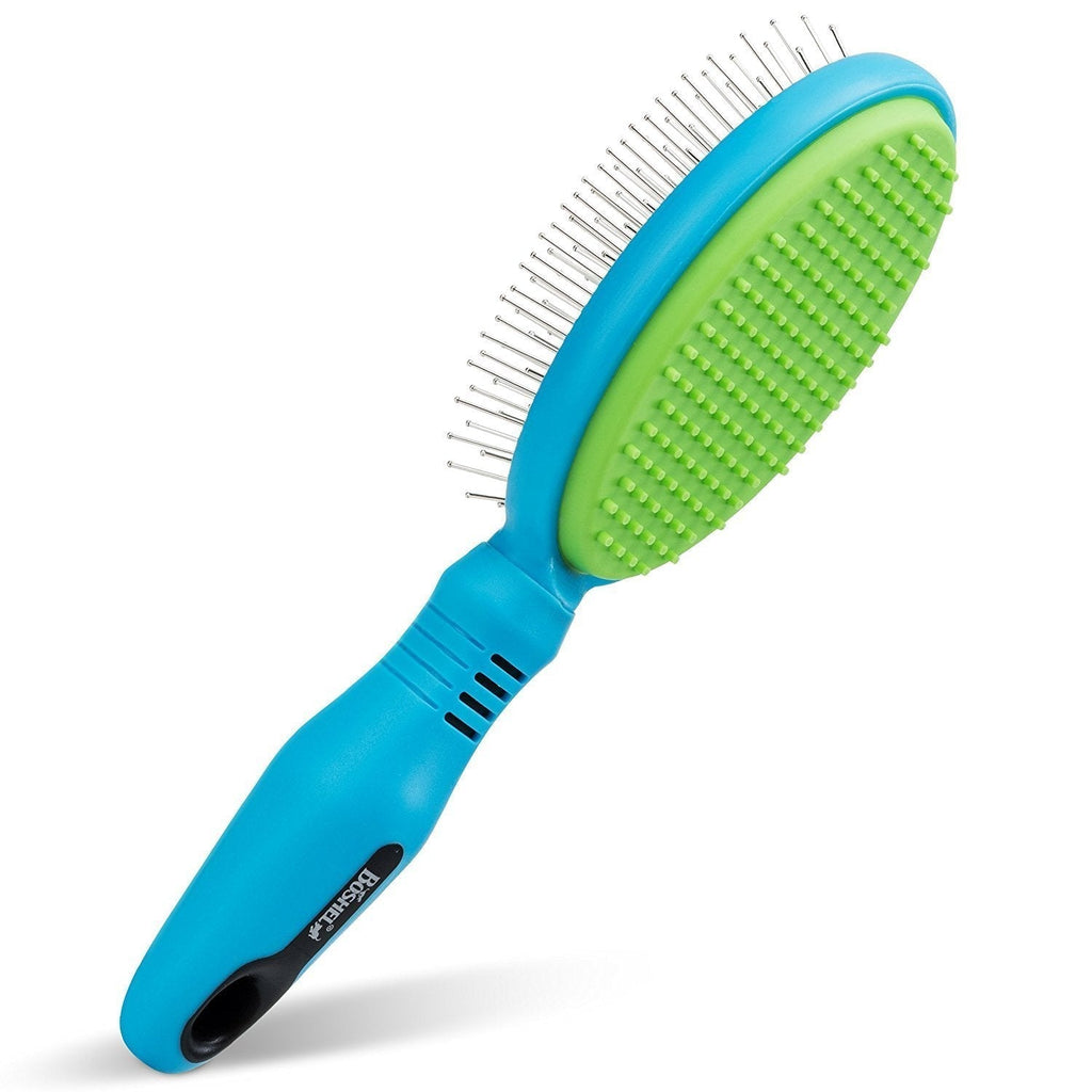 Boshel Dog Hair Brush & Rubber Dog Hair Remover 2 in 1 Ergonomic Pin Brush Detangles & Eliminates Excess Undercoat Fur & Cleans the Hair from your Clothes Etc. with the same Dog grooming Brush - PawsPlanet Australia