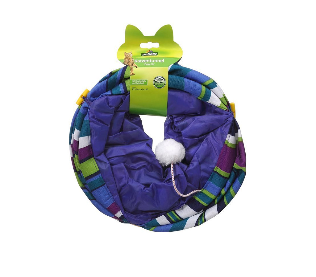 Dehner Cat Tunnel Color XL, Diameter 25 cm/Length 90 cm Polyester Blue - PawsPlanet Australia