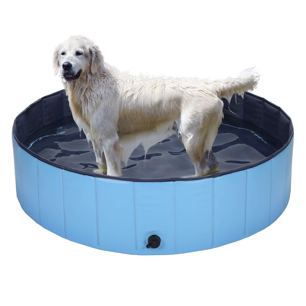 Kaka mall Multifunctional Medium Foldable Pets Dog Cat Swimming Paddling Pool Bath Bathing Tub Plastic Aerated Gas-filled PVC for (Blue, M) M: 120 x 30 CM/47.2 x 11.8 Inch (Dia.x H) - PawsPlanet Australia