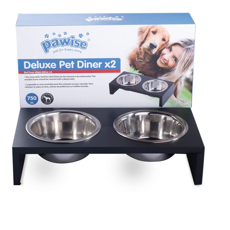 [Australia] - PAWISE Elevated Pet Feeder, Raised Dog Feeder Stainless Steel Bowl with Wooden Frame L-750ml 