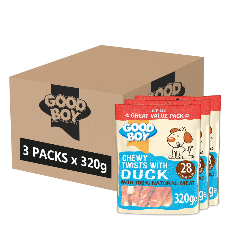 Good Boy - Chewy Twists With Duck - Dog Treats - Made With 100% Natural Duck Breast Meat - 320 Grams - Gluten Free Dog Treats (Case of 3) 320 g (Pack of 3) - PawsPlanet Australia