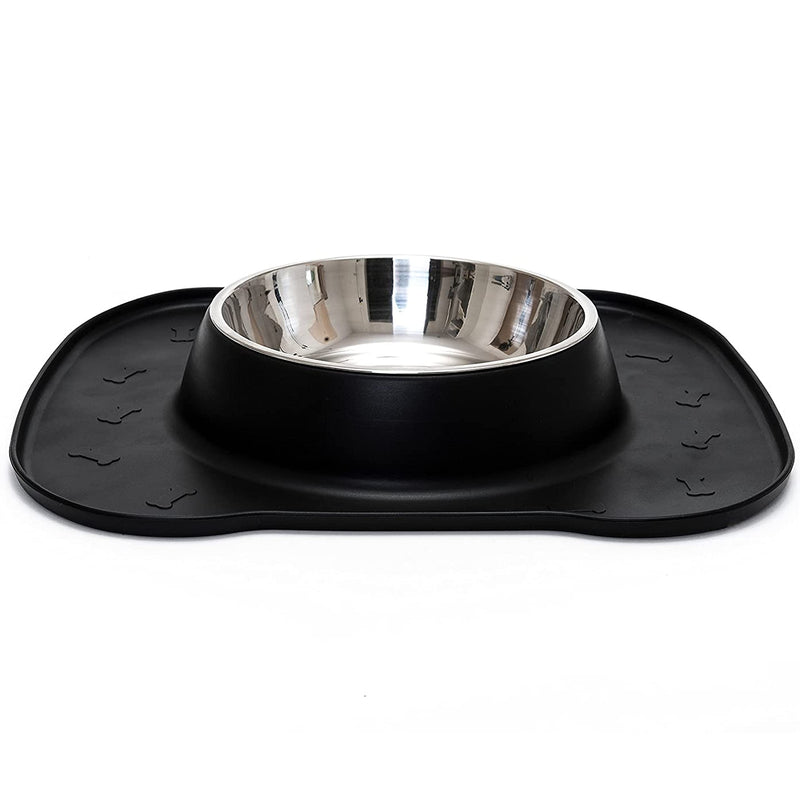 Happilax Dog Bowl with No Spill Non-Skid Silicone Mat, Stainless Steel Food Bowl 700 ML Black - PawsPlanet Australia