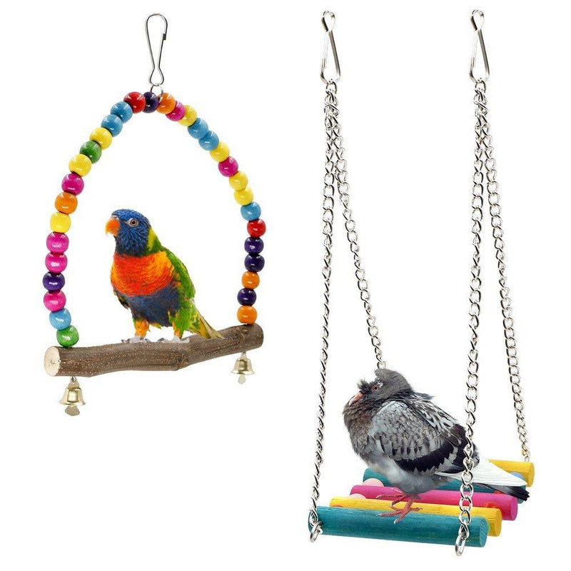 Rabi Bird Swings, Wooden Budgie Toys Pet Bird Cage Hammock Swing Hanging Toy for Parakeets Cockatiels, Conures, Macaws, Parrots, Love Birds, Finches (Bird Swings) - PawsPlanet Australia