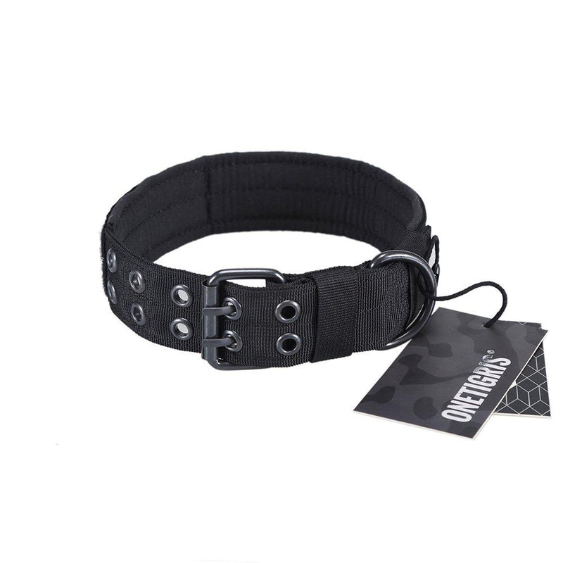 OneTigris Military Adjustable Dog Collar with Metal D Ring & Buckle 2 Sizes (L, Black) Large - PawsPlanet Australia